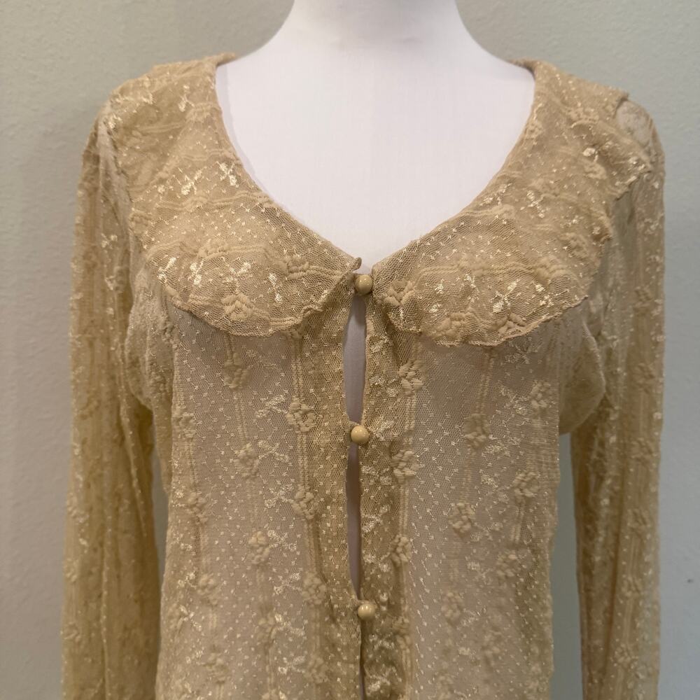Beige Long Sleeve Lace Sheer Mesh Fairycore Top Small Fairy Coquette Medieval - Picture 3 of 9